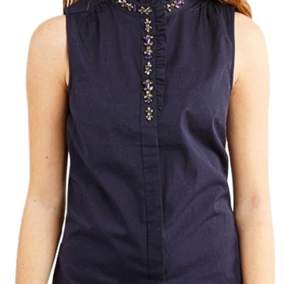 J CREW Ruffle Bedazzled High Neck Button Down Sleeveless Castlecore Shirt - Picture 8 of 9